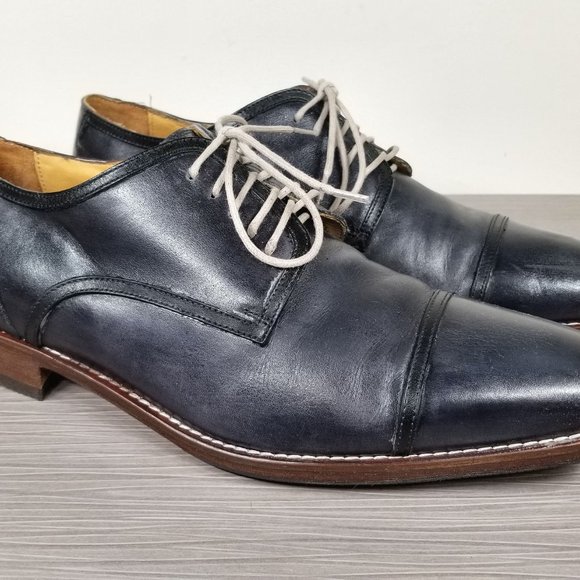 Ron White Eugene Cap Toe Derby, Agean Blue Leather Fit sz 9 - Picture 3 of 10